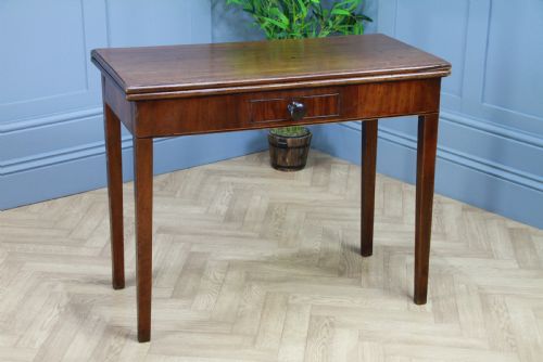 Antique Georgian Mahogany Fold Over Top Tea Table Sofa Breakfast Table W/ Drawer
