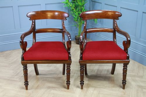 fig 3. Pair of Antique Georgian Regency Solid Mahogany Scroll Arm Carver Chairs 1820