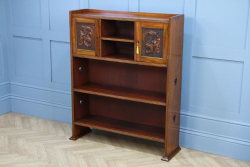 Original Antique Edwardian Arts & Crafts Solid Mahogany Carved Bookcase Cupboard C1900