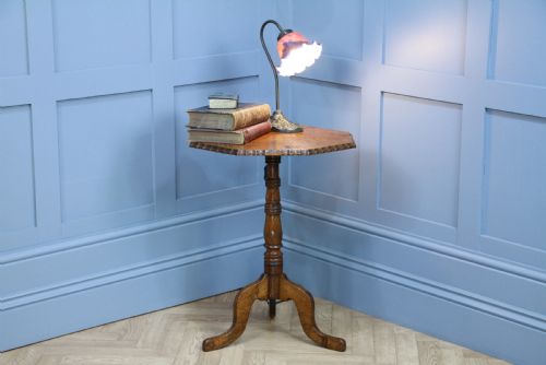 fig 1. Original Antique Edwardian Solid Oak Octagonal Wine Lamp Side Table Occasional C1900
