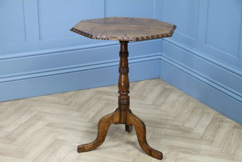 Original Antique Edwardian Solid Oak Octagonal Wine Lamp Side Table Occasional C1900
