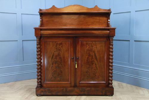 fig 1. Antique Early Victorian Flame Grain Mahogany Barley Twist Chiffonier Sideboard C1840
