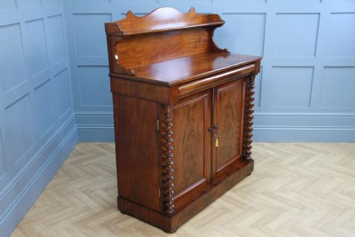 fig 2. Antique Early Victorian Flame Grain Mahogany Barley Twist Chiffonier Sideboard C1840