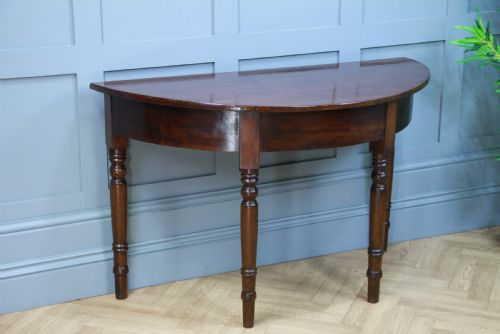 fig 2. Antique Original Early Victorian Mahogany Demi Lune Side Hall Lamp Console Table