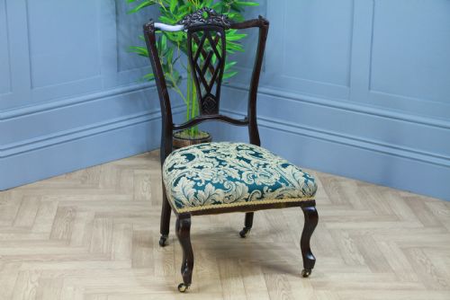fig 1. Antique Edwardian Dark Mahogany Carved Upholstered Nursing Chair C1890
