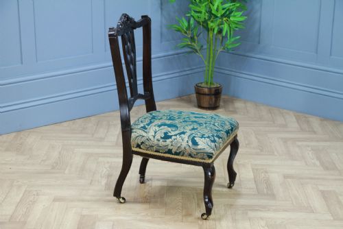fig 3. Antique Edwardian Dark Mahogany Carved Upholstered Nursing Chair C1890
