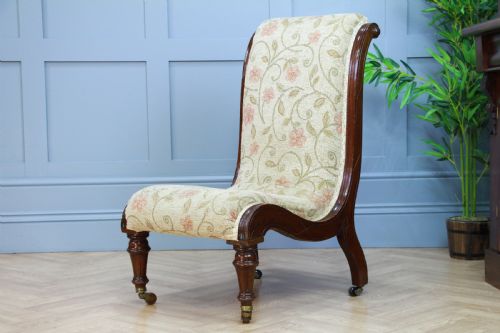 fig 1. Antique Late Victorian Mahogany Carved Scroll Back Slipper Nursing Chair 1880