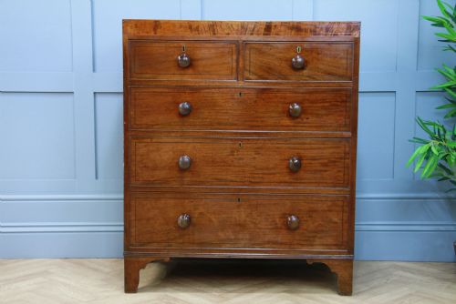 fig 1. Antique Original Georgian Small Inlaid Mahogany Chest of 5 Drawers C1830