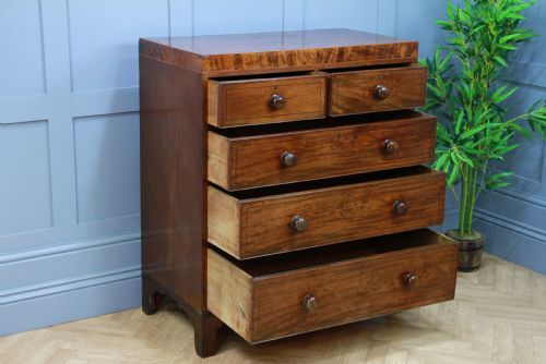 fig 2. Antique Original Georgian Small Inlaid Mahogany Chest of 5 Drawers C1830