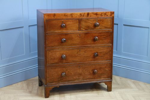 Antique Original Georgian Small Inlaid Mahogany Chest of 5 Drawers C1830