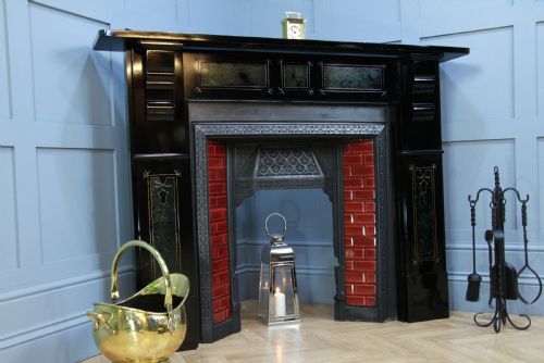 fig 3. Antique Victorian Aesthetic Movement Cast Iron Fireplace With Ebonised, Marbled & Gilded Slate Surround
