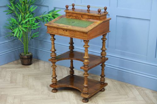 fig 1. Antique Late Victorian Walnut Open Shelf Davenport Desk Inlaid