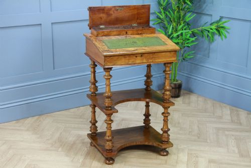 fig 2. Antique Late Victorian Walnut Open Shelf Davenport Desk Inlaid