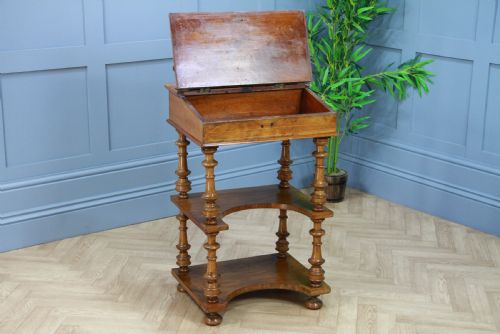 fig 3. Antique Late Victorian Walnut Open Shelf Davenport Desk Inlaid