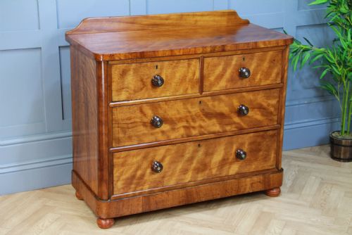 Original Antique Late Victorian Satin Birch & Mahogany Chest of 4 Drawers C1880
