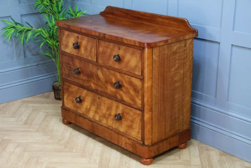fig 1. Original Antique Late Victorian Satin Birch & Mahogany Chest of 4 Drawers C1880