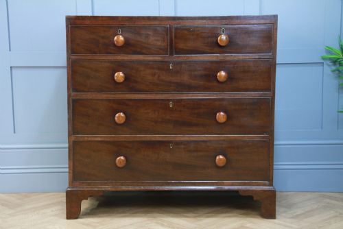 fig 1. Antique Original Georgian Mahogany Inlaid Chest of 5 Drawers Restored C1830