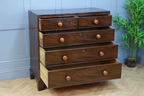 fig 3. Antique Original Georgian Mahogany Inlaid Chest of 5 Drawers Restored C1830