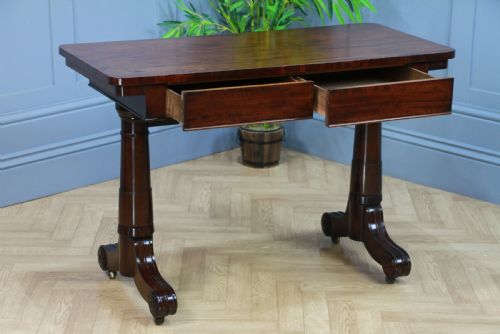 fig 3. Antique Regency Georgian Mahogany Gun Barrel Twin Pedestal Library Sofa Table