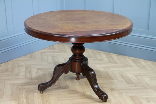 Antique Victorian Solid Mahogany Round Tilt Top Carved Breakfast Dining Table