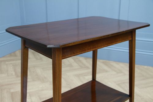 fig 3. Edwardian Solid Mahogany Inlaid Small 2 Tier Lamp Plant Occasional Table C1900