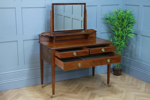 fig 1. Antique Edwardian Inlaid Sheraton Style Mahogany Ladies Dressing Table With Mirror