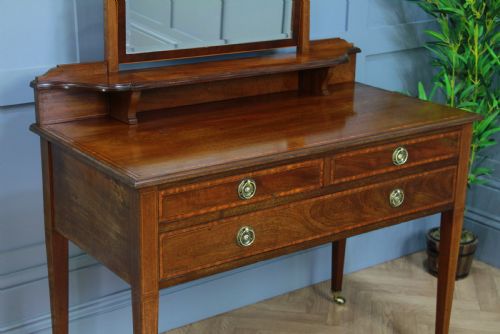 fig 2. Antique Edwardian Inlaid Sheraton Style Mahogany Ladies Dressing Table With Mirror