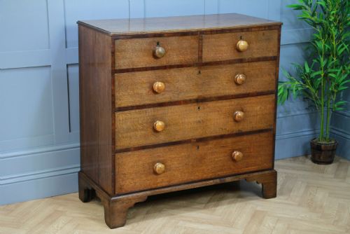 Antique Original Georgian Oak & Mahogany Crossbanded Chest of 5 Drawers C1830
