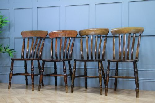 fig 1. Harlequin Set of 4 Antique Original Victorian Slat Back Windsor Kitchen Chairs