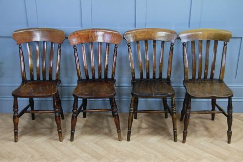fig 2. Harlequin Set of 4 Antique Original Victorian Slat Back Windsor Kitchen Chairs
