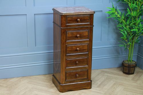 Antique 19th Century French Walnut & Marble Bedside Cupboard