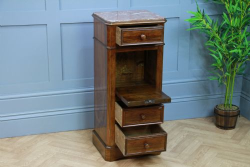 fig 1. Antique 19th Century French Walnut & Marble Bedside Cupboard
