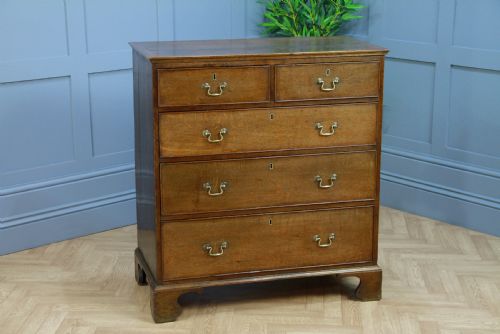 Antique Original Georgian Oak & Mahogany Cross-banded Chest of 5 Drawers C1830
