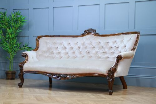 fig 1. Antique Victorian Walnut Carved Velvet Upholstered Buttoned Back Settee Sofa Restored C1860