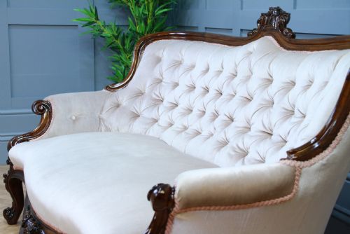 fig 2. Antique Victorian Walnut Carved Velvet Upholstered Buttoned Back Settee Sofa Restored C1860