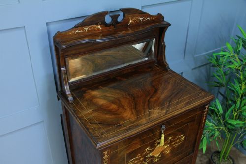 ORIGINAL ANTIQUE EDWARDIAN ROSEWOOD SMALL INLAID LADIES BUREAU CABINET C1890 - ADDITIONAL PHOTO 3
