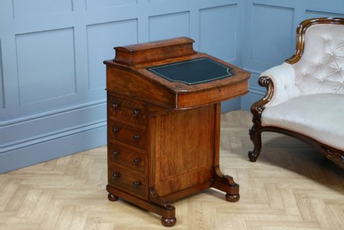 Original Antique Victorian Walnut 4 Drawer Davenport Desk Inlaid Restored C1880