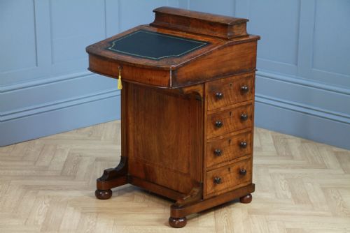 fig 1. Original Antique Victorian Walnut 4 Drawer Davenport Desk Inlaid Restored C1880