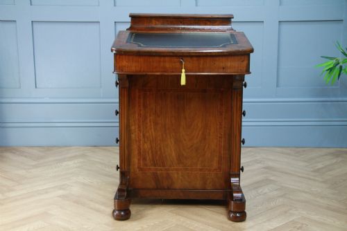fig 2. Original Antique Victorian Walnut 4 Drawer Davenport Desk Inlaid Restored C1880
