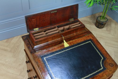 fig 3. Original Antique Victorian Walnut 4 Drawer Davenport Desk Inlaid Restored C1880