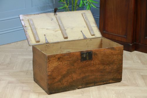 fig 1. Antique Georgian George III Primitive Elm Blanket Box Trunk Chest