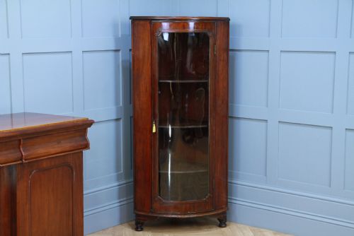fig 3. Antique Early Victorian Mahogany Curved Glazed Corner Floor Standing Cabinet