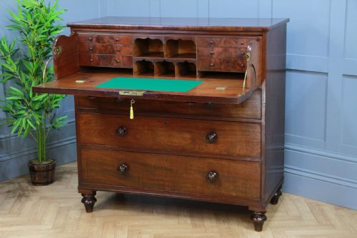 fig 1. Antique George III Flame Mahogany Secretaire Chest of 4 Drawers C1790 -1800