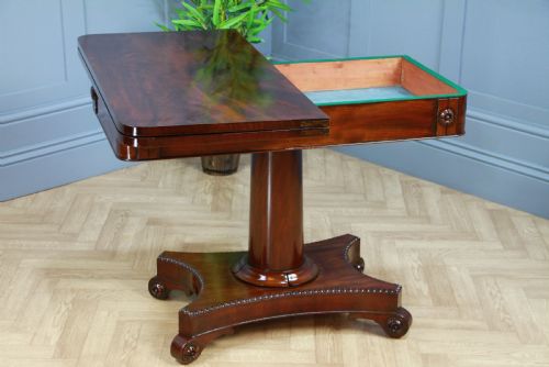 fig 1. Antique Regency Mahogany Fold Over Tea Table Restored Georgian C1830