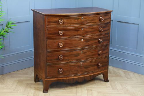 Antique Original Georgian Inlaid Bow Front Mahogany Chest of 4 Drawers Restored