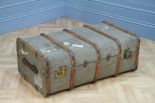 Antique Vintage 1920s Wood & Canvas Travel Chest Steamer Trunk
