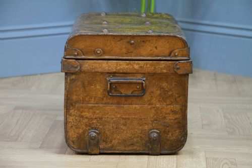 fig 1. Antique Vintage Small Scrumbled Metal Travel Chest Steamer Trunk Box