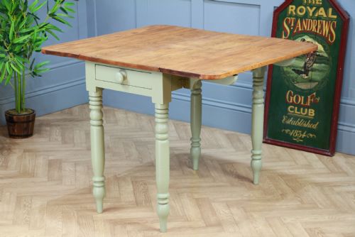 fig 3. Antique Victorian Pine Scrub Top Painted Drop Leaf Pembroke Kitchen Table C1880