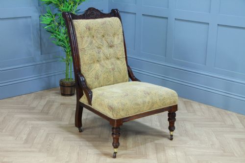 Antique Edwardian Carved Button Back Mahogany Fireside Ladies Chair C1895