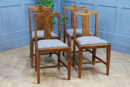 fig 1. Set of 4 Antique Medium Oak Arts & Crafts Restored Dining Chairs Original C1910